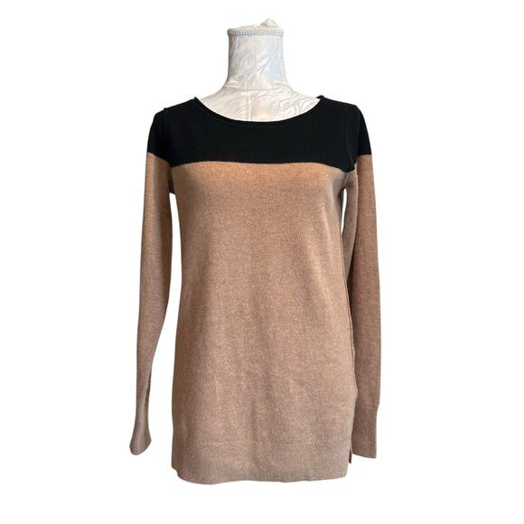 Club Monaco 100% Cashmere Brown Black Sweater Womens Sz Small Colorblock Neutral - Picture 1 of 16